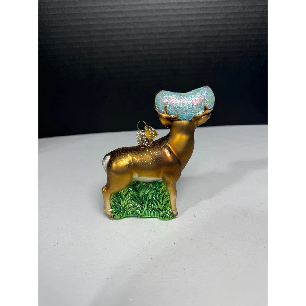 OWC‎ Sparkling Woodland Deer Ornament Glitter Antlers Christmas Tree Decor